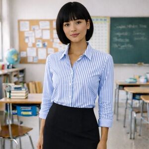 Theory Cicely Blue White Stripe Button Down Shirt.